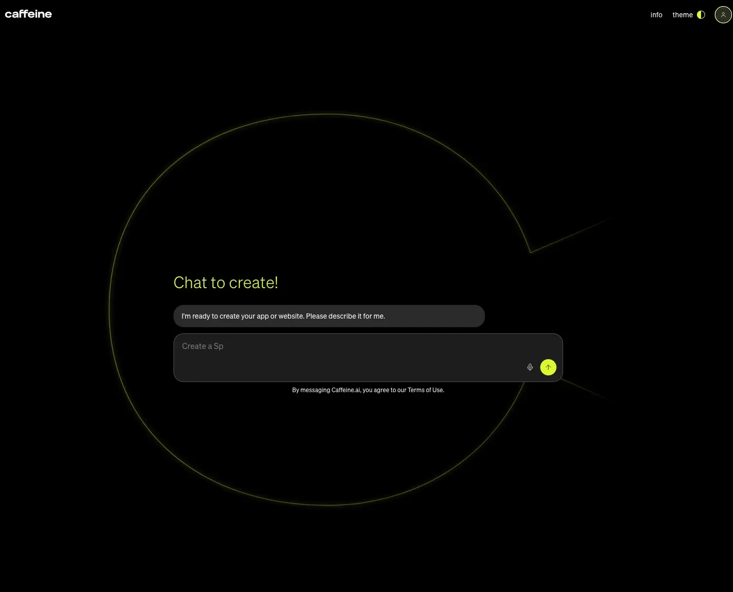 Caffeine Chat Interface - Chat to create